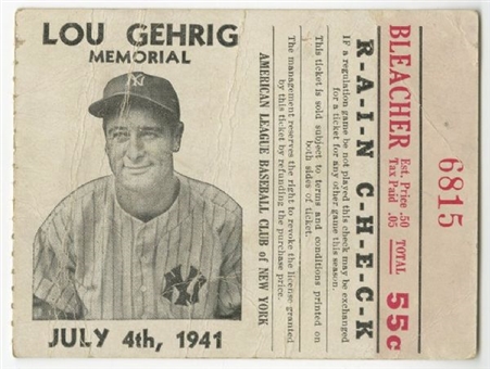 Lou Gehrig Memorial Day Ticket Stub From July 4, 1941